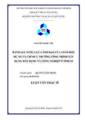 Luận văn thạc sĩ quản lý xây dựng đánh giá năng lực lãnh đạo của giám đốc dự án và chỉ huy trưởng công trình xây dựng dân dụng và công nghiệp ở tphcm
