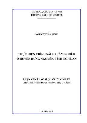 Luận văn thạc sĩ quản lý kinh tế thực hiện chính sách giảm nghèo ở huyện hưng nguyên tỉnh nghệ an