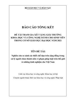 Báo cáo tổng kết đề tài nghiên cứu so sánh các thiết chế dựa trên cộng đồng trong xử lý người chưa thành niên vi phạm pháp luật trên thế giới và những kinh nghiệm cho việt nam