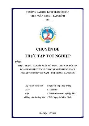 Chuyên đề thực tập tốt nghiệp thực trạng và giải pháp mở rộng cho vay đối với doanh nghiệp vừa và nhỏ tại ngân hàng tmcp ngoại thương việt nam chi nhánh lạng sơn