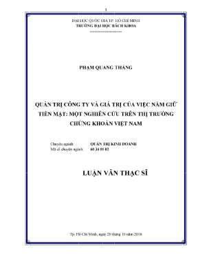 Luận văn thạc sĩ quản trị kinh doanh quản trị công ty và giá trị của việc nắm giữ tiền mặt một nghiên cứu trên thị trường chứng khoán việt nam