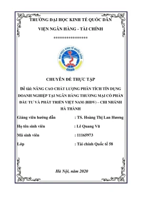 Chuyên đề thực tập nâng cao chất lượng phân tích tín dụng doanh nghiệp tại ngân hàng thương mại cổ phần đầu tư và phát triển việt nam bidv chi nhánh hà thành