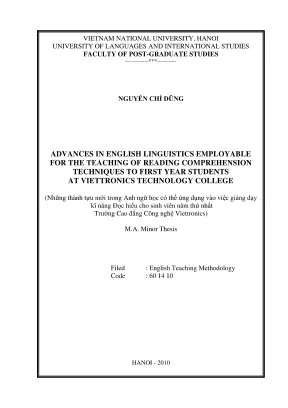 Advances in english linguistics employable for the teaching of reading comprehension techniques to first year students at viettronics technology college