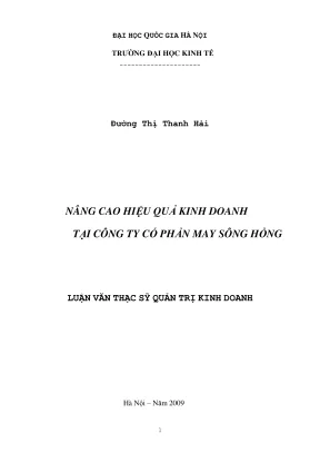 Luận văn thạc sĩ quản trị kinh doanh nâng cao hiệu quả kinh doanh tại công ty cổ phần may sông hồng