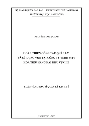 Luận văn thạc sĩ quản trị kinh doanh hoàn thiện công tác quản lý và sử dụng vốn tại công ty tnhh mtv hoa tiêu hàng hải khu vực iii