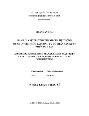 Luận văn thạc sĩ quản trị kinh doanh đánh giá sự trưởng thành của hệ thống quản lý tri thức tại công ty cổ phần sản xuất nhựa duy tân