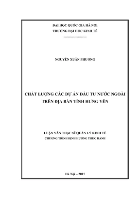 Luận văn thạc sĩ quản lý kinh tế chất lượng các dự án đầu tư nước ngoài trên địa bàn tỉnh hưng yên
