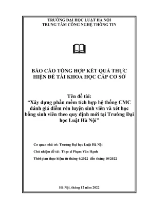 Đề tài nghiên cứu khoa học cấp trường xây dựng phần mềm tích hợp hệ thống cmc đánh giá điểm rèn luyện sinh viên và xét học bổng sinh viên theo quy định mới tại trường đại học luật hà nội