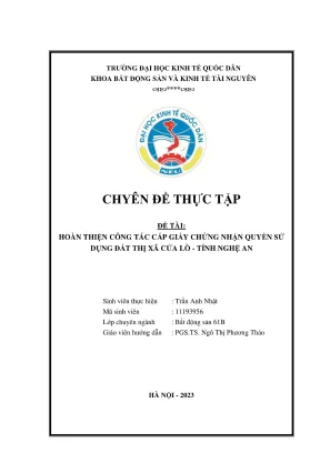 Chuyên đề thực tập hoàn thiện công tác cấp giấy chứng nhận quyền sử dụng đất tại thị xã cửa lò tỉnh nghệ an