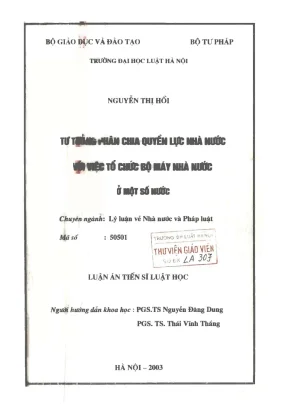 Luận án tiến sĩ luật học tư tưởng phân chia quyền lực nhà nước với việc tổ chức bộ máy nhà nước ở một số nước