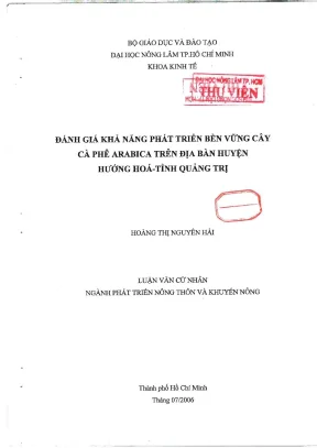 Khóa luận tốt nghiệp phát triển nông thôn đánh giá khả năng phát triển bền vững cây cà phê arabica trên địa bàn huyện hướng hóa tỉnh quảng trị