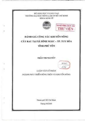 Khóa luận tốt nghiệp phát triển nông thôn đánh giá công tác khuyến nông cây rau tại xã bình ngọc tp tuy hòa tỉnh phú yên