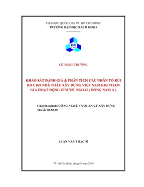 Luận văn thạc sĩ quản lý xây dựng khảo sát đánh giá phân tích các nhân tố rủi ro cho nhà thầu xây dựng việt nam khi tham gia hoạt động ở nước ngoài đông nam á