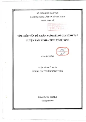 Khóa luận tốt nghiệp phát triển nông thôn tìm hiểu vấn đề chăn nuôi dê hộ gia đình tại huyện tam bình tỉnh vĩnh long