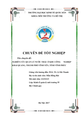 Chuyên đề tốt nghiệp nghiên cứu quản lý nước thải ở khu công nghiệp khai quang thành phố vĩnh yên tỉnh vĩnh phúc