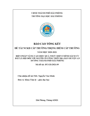 Đề tài nghiên cứu khoa học cấp trường biện pháp nâng cao hiệu quả thực hiện chính sách ưu đãi xã hội đối với người có công trên địa bàn huyện an dương thành phố hải phòng