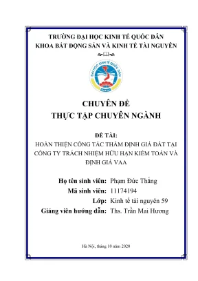 Chuyên đề thực tập hoàn thiện công tác thẩm định giá đất tại công ty trách nhiệm hữu hạn kiểm toán và định giá vaa