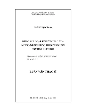 Luận văn thạc sĩ công nghệ hóa học khảo sát hoạt tính xúc tác của mof cu2bdc2bpy trên phản ứng oxy hóa alcohol