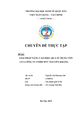 Chuyên đề thực tập giải pháp nâng cao hiệu quả sử dụng vốn của công ty tnhh mtv nguyễn khang