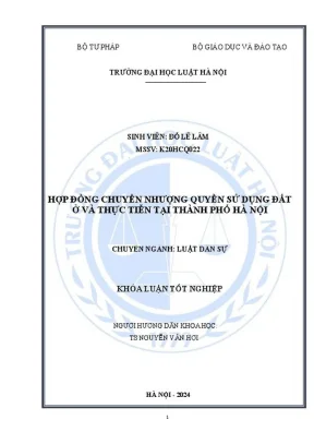 Khóa luận tốt nghiệp hợp đồng chuyển nhượng quyền sử dụng đất ở và thực tiễn tại thành phố hà nội