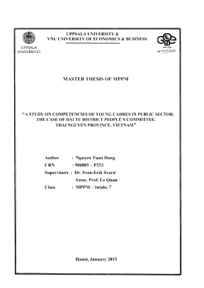 Luận văn thạc sĩ a study on competencies of young cadres in public sector the case of dai tu district peoples committee thai nguyen province vietnam