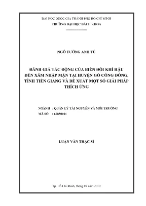 Luận văn thạc sĩ quản lý tài nguyên và môi trường đánh giá tác động của biến đổi khí hậu đến xâm nhập mặn tại huyện gò công đông tỉnh tiền giang và đề xuất một số giải pháp thích ứng