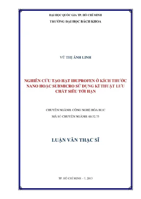 Luận văn thạc sĩ công nghệ hóa học nghiên cứu tạo hạt ibuprofen ở kívh thước nano hoặc submicro sử dụng kỹ thuật lưu chất siêu tới hạn