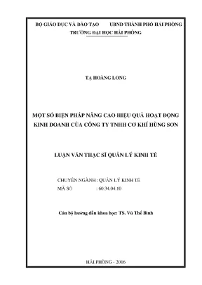 Luận văn thạc sĩ quản lý kinh tế một số biện pháp nâng cao hiệu quả hoạt động kinh doanh của công ty tnhh cơ khí hùng sơn