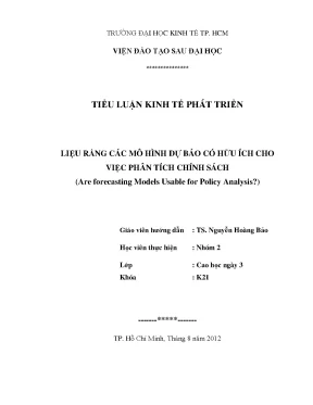 Tiểu luậncác mô hình dự báo có hữu cho việc phân tích chính sách