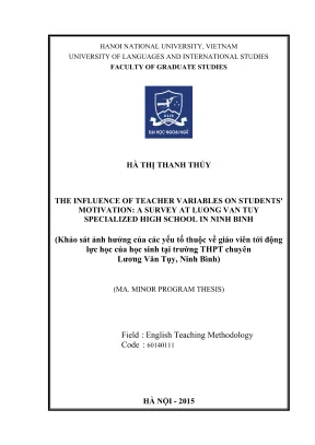 The influences of teacher variables on students motivation a survey at luong van tuy specializing high school in ninh binh