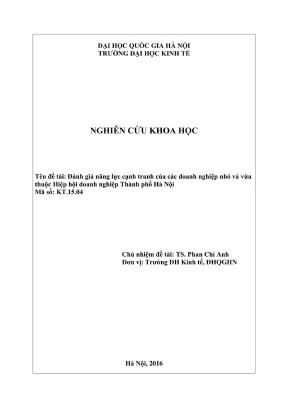 Đề tài nghiên cứu khoa học đánh giá năng lực cạnh tranh của các doanh nghiệp nhỏ và vừa thuộc hiệp hội doanh nghiệp thành phố hà nội