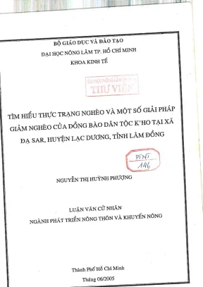 Khóa luận tốt nghiệp phát triển nông thôn tìm hiểu thực trạng nghèo và một số giải pháp nghèo của đồng bào dân tộc kho tại xã đạ sar huyện lạc dương tỉnh lâm đồng