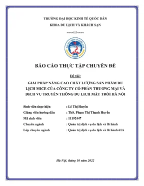 Chuyên đề thực tập giải pháp nâng cao chất lượng sản phẩm du lịch mice của công ty cổ phần thương mại và dịch vụ truyền thông du lịch mặt trời hà nội