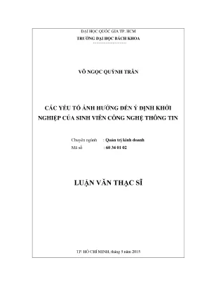 Luận văn thạc sĩ quản trị kinh doanh các yếu tố ảnh hưởng đến ý định khởi nghiệp của sinh viên công nghệ thông tin