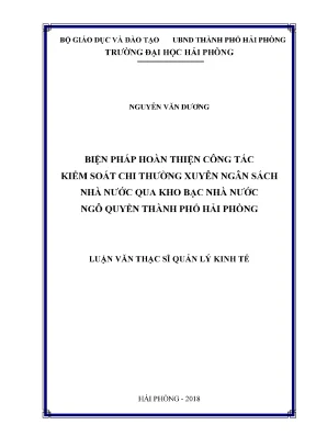 Luận văn thạc sĩ quản lý kinh tế biện pháp hoàn thiện công tác kiểm soát chi thường xuyên ngân sách nhà nước qua kho bạc nhà nước ngô quyền thành phố hải phòng