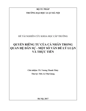Đề tài nghiên cứu khoa học cấp trường quyền riêng tư của cá nhân trong quan hệ dân sự một số vấn đề lý luận và thực tiễn phần1