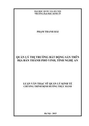 Luận văn thạc sĩ quản lý kinh tế quản lý thị trường bất động sản trên địa bàn thành phố vinh tỉnh nghệ an