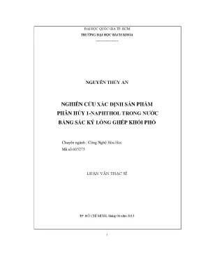 Luận văn thạc sĩ công nghệ hóa học nghiên cứu xác định sản phẩm phân hủy 1naphthol trong nước bằng sắc ký lỏng ghép khối phổ
