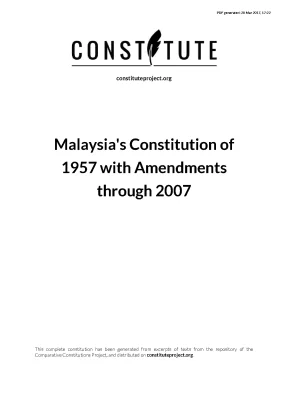Malaysias constitution of 1957 with amendments through 2007