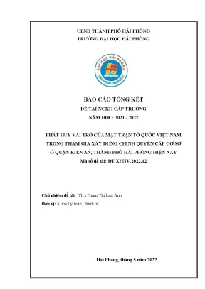 Đề tài nghiên cứu khoa học cấp trường phát huy vai trò của mặt trận tổ quốc việt nam trong tham gia xây dựng chính quyền cấp cơ sở ở quận kiến an thành phố hải phòng hiện nay