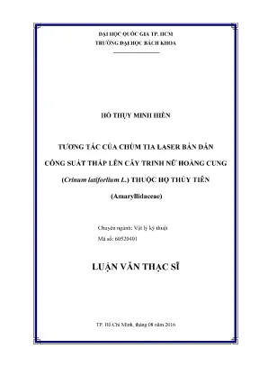 Luận văn thạc sĩ vật lý kỹ thuật tương tác của chùm tia laser bán dẫn công suất thấp lên cây trinh nữ hoàng cung crinum latiforlium l thuộc họ thủy tiên amaryllidaceae