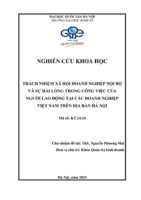 Đề tài nghiên cứu khoa học trách nhiệm xã hội doanh nghiệp nội bộ và sự hài lòng trong công việc của người lao động tại các doanh nghiệp việt nam trên địa bàn hà nội