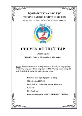 Chuyên đề thực tập ô nhiễm chất thải do chất tẩy nhuộm và đề xuất giải pháp quản lý môi trường làng nghề dệt tại làng mẹo xã thái phương huyện hưng hà tỉnh thái bình để hướng tới phát triển bền vững