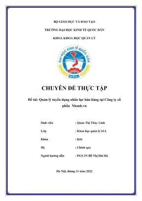 Chuyên đề thực tập quản lý tuyển dụng nhân lực bán hàng tại công ty cổ phần nhanh vn