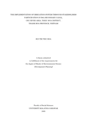 Master of environmental science development planning thesis the implementation of irrigation system through stakeholders participation in b8a secondary canal chu river area thieu hoa district thanh hoa province vietnam
