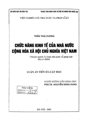 Luận án tiến sĩ luật học chức năng kinh tế của nhà nước cộng hoà xã hội chủ nghĩa việt nam