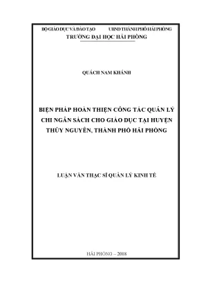 Luận văn thạc sĩ quản lý kinh tế biện pháp hoàn thiện công tác quản lý chi ngân sách cho giáo dục tại huyện thủy nguyên thành phố hải phòng