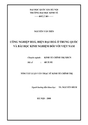 Luận văn thạc sĩ kinh tế chính trị công nghiệp hóa hiện đại hóa ở trung quốc và bài học kinh nghiệm đối với việt nam