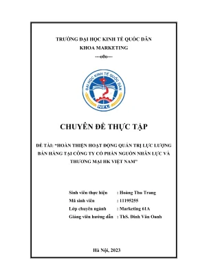 Chuyên đề thực tập hoàn thiện hoạt động quản trị lực lượng bán hàng tại công ty cp nguồn nhân lực và thương mại hk việt nam