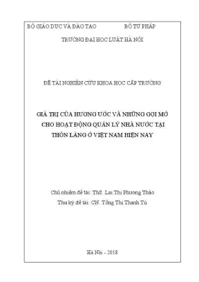 Đề tài nghiên cứu khoa học cấp trường giá trị của hương ước và những gợi mở cho hoạt động quản lý nhà nước tại thôn làng ở việt nam hiện nay
